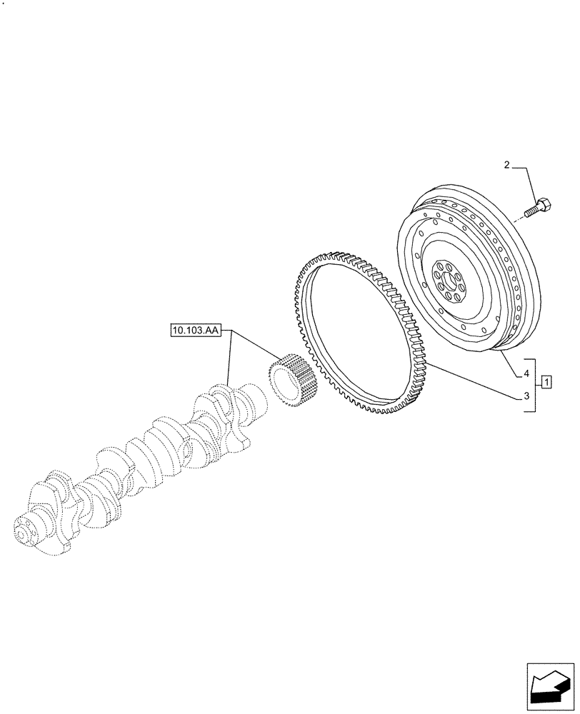 Схема запчастей Case F2CFE614G B002 - (10.103.AH) - ENGINE FLYWHEEL (10) - ENGINE