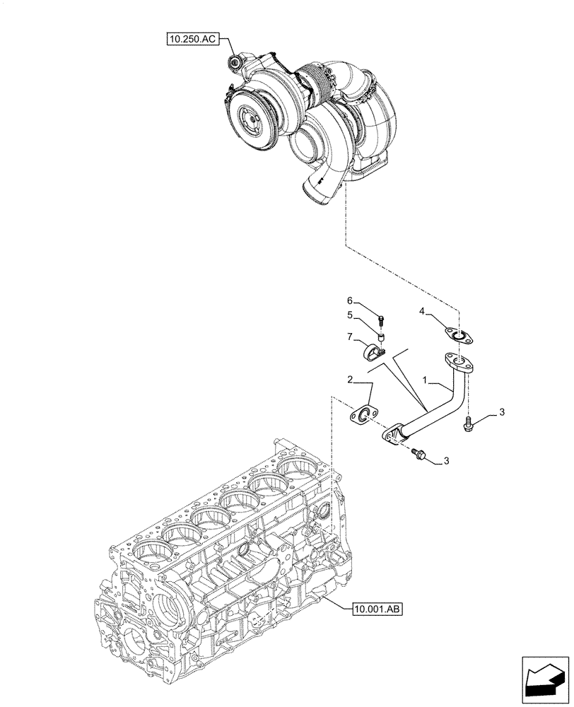 Схема запчастей Case F2CFE614G B003 - (10.250.AE) - TURBOCHARGER LINE (10) - ENGINE