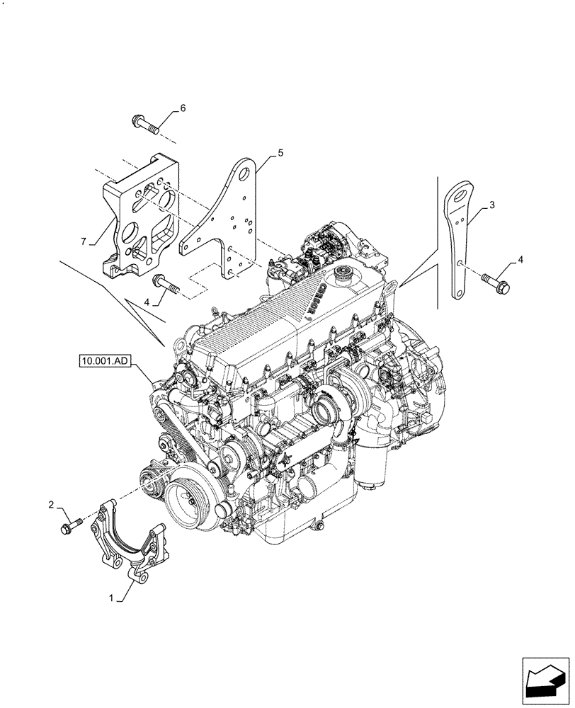 Схема запчастей Case F2CFE614G B003 - (10.001.AK) - ENGINE, SUPPORT (10) - ENGINE