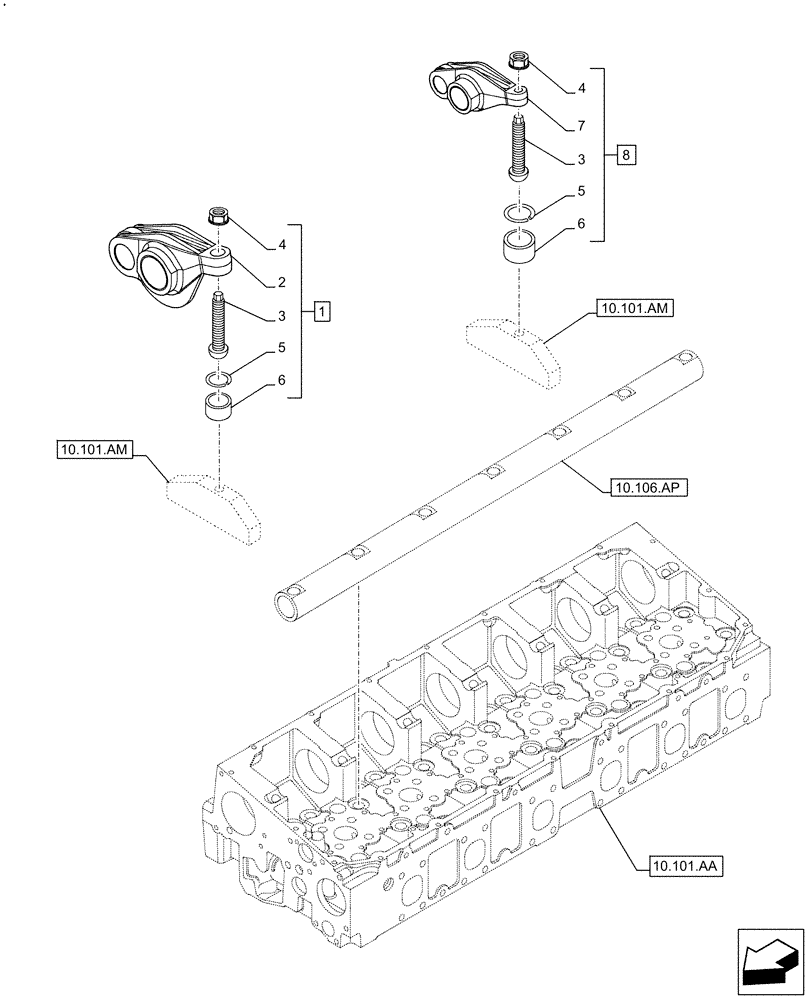 Схема запчастей Case F2CFE614G B003 - (10.106.AO) - ROCKER ARM (10) - ENGINE