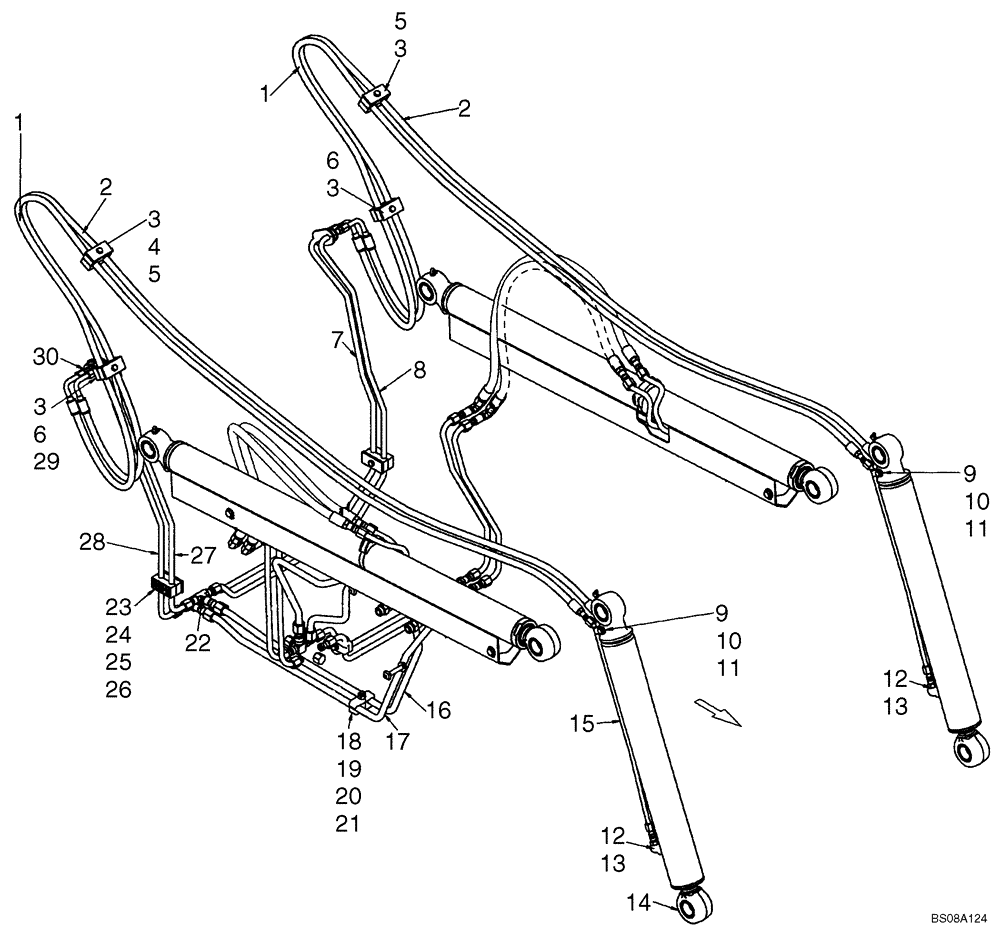 Схема запчастей Case 445CT - (08-02) - HYDRAULICS - LOADER BUCKET (08) - HYDRAULICS