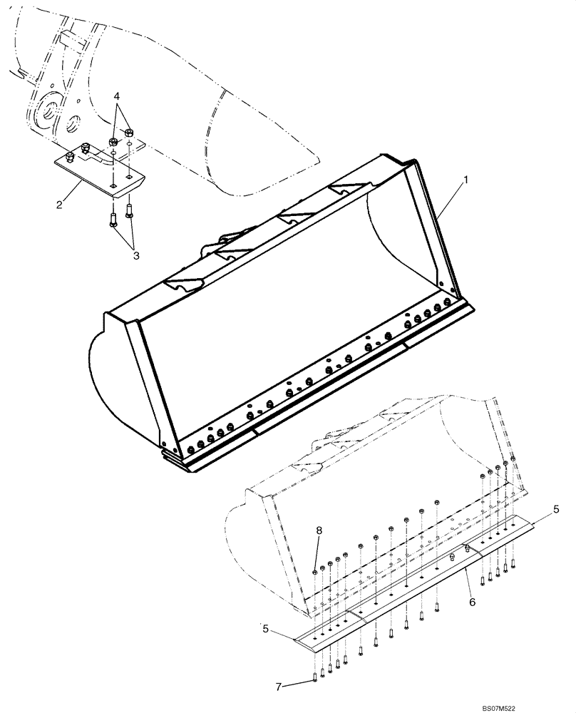 Схема запчастей Case 521E - (09-23) - LOADER BUCKET - WITH BOLT ON EDGE AND SKID PADS (09) - CHASSIS