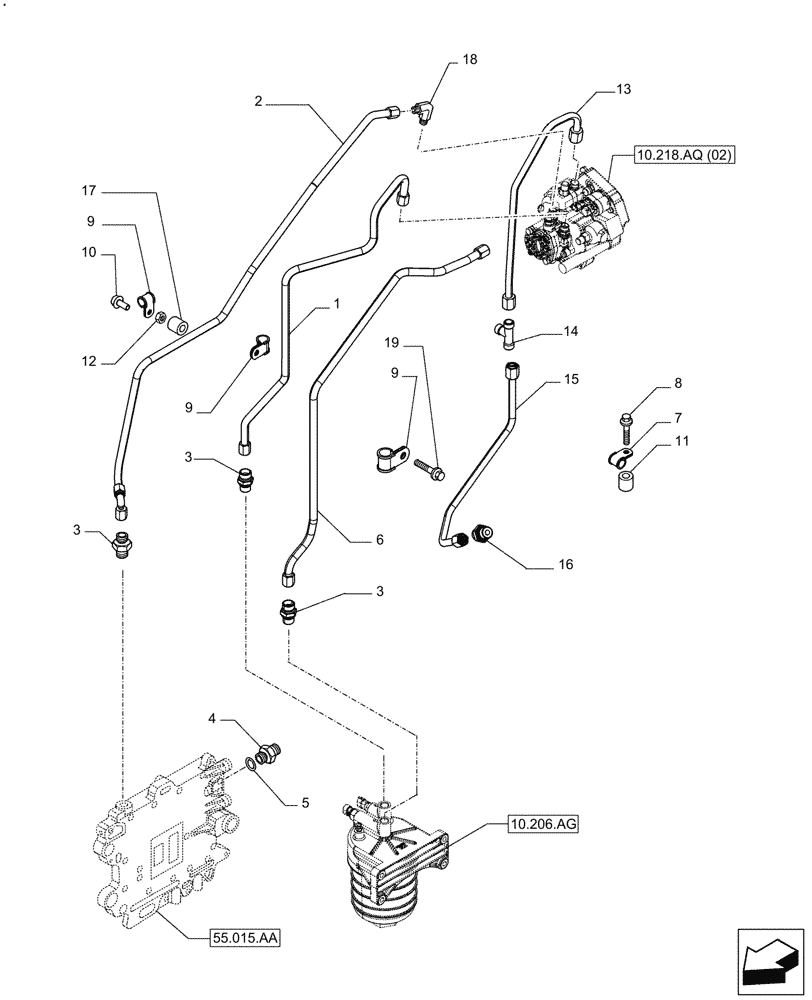 Схема запчастей Case F2CFE614G B002 - (10.210.AF) - FUEL LINE (10) - ENGINE