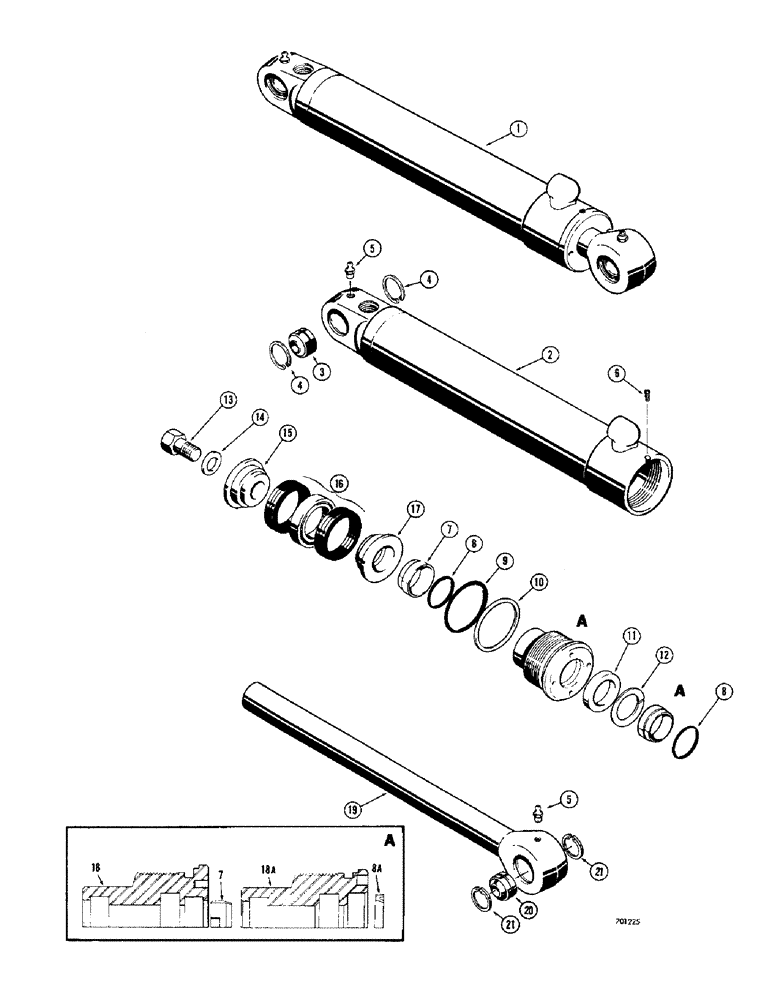 Схема запчастей Case 310G - (236) - TILT CYLINDERS (POWER ANGLE TILT DOZER), USES SPLIT SNAP IN OUTER ROD WIPER (07) - HYDRAULIC SYSTEM