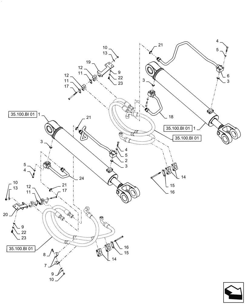 Схема запчастей Case 821F - (35.100.AR) - LIFT CYLINDER INSTALLATION (35) - HYDRAULIC SYSTEMS