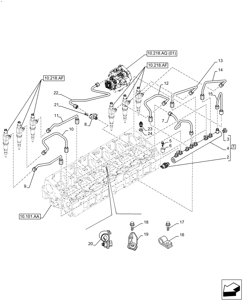 Схема запчастей Case F2CFE614G B003 - (10.218.AI) - INJECTION PIPE (10) - ENGINE