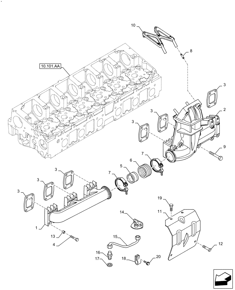 Схема запчастей Case F2CFE614G B002 - (10.254.AC) - EXHAUST MANIFOLD (10) - ENGINE