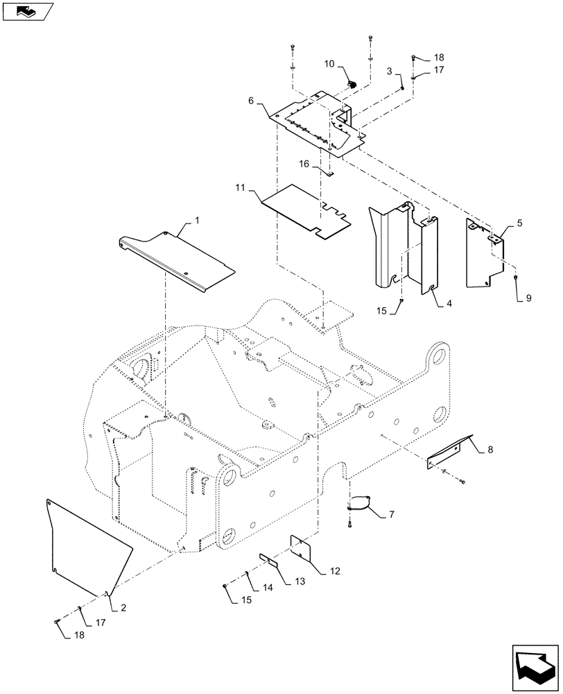 Схема запчастей Case 521F - (39.100.07[01]) - BATTERY AND SCR COVER ASN NDF219384 (39) - FRAMES AND BALLASTING