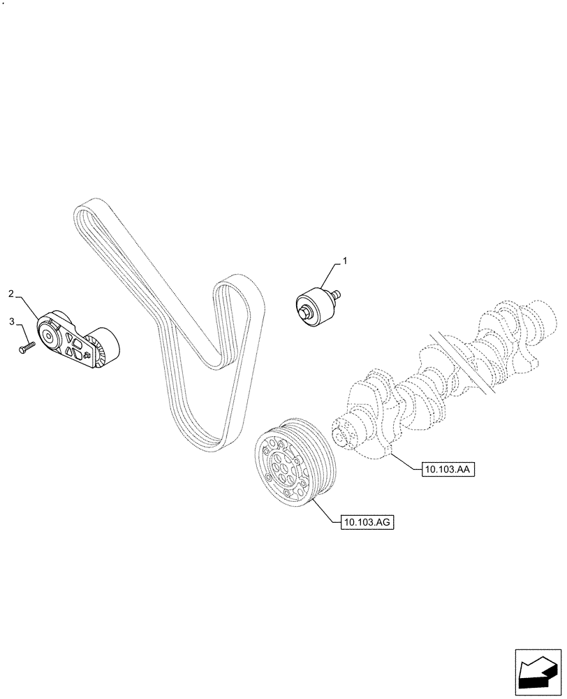 Схема запчастей Case F2CFE614G B003 - (10.414.AE) - BELT TENSIONER (10) - ENGINE