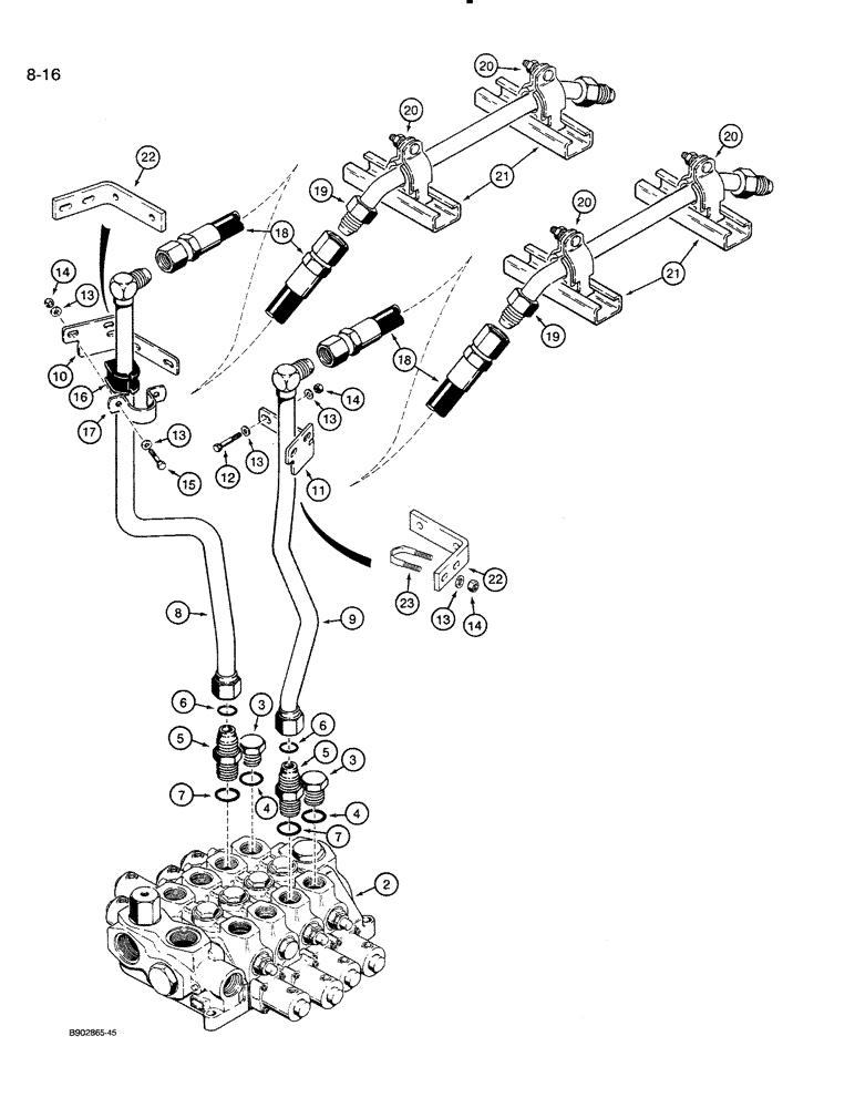 Схема запчастей Case 821 - (8-016) - AUXILIARY HYDRAULIC CIRCUIT, CONTROL VALVE TO CYLINDERS (08) - HYDRAULICS