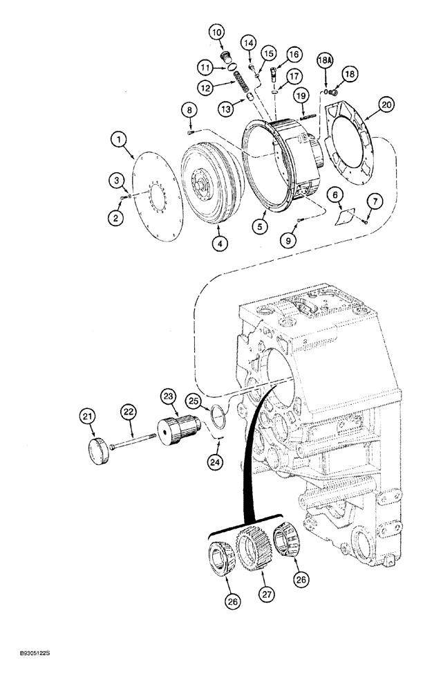 Схема запчастей Case 921 - (6-032) - TRANSMISSION ASSEMBLY 114363A1, IDLER GEAR, CONVERTER AND COVER (06) - POWER TRAIN