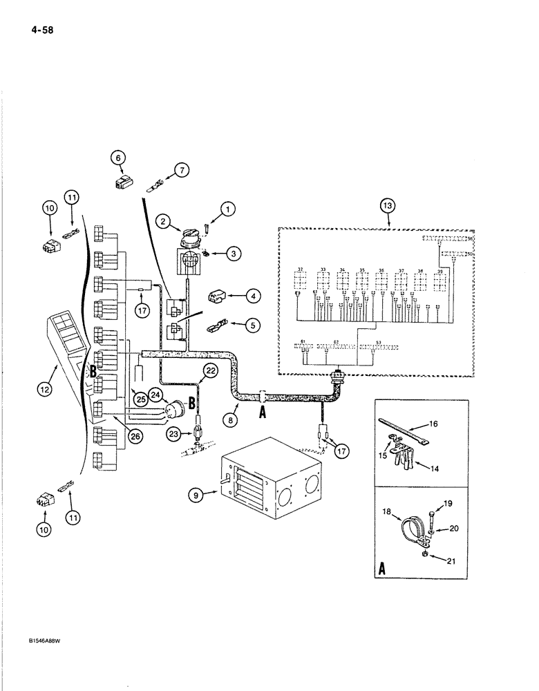 Схема запчастей Case 170B - (4-58) - INSTRUMENT PANEL ELECTRICAL HARNESS, P.I.N. 74442 THROUGH74456 (04) - ELECTRICAL SYSTEMS