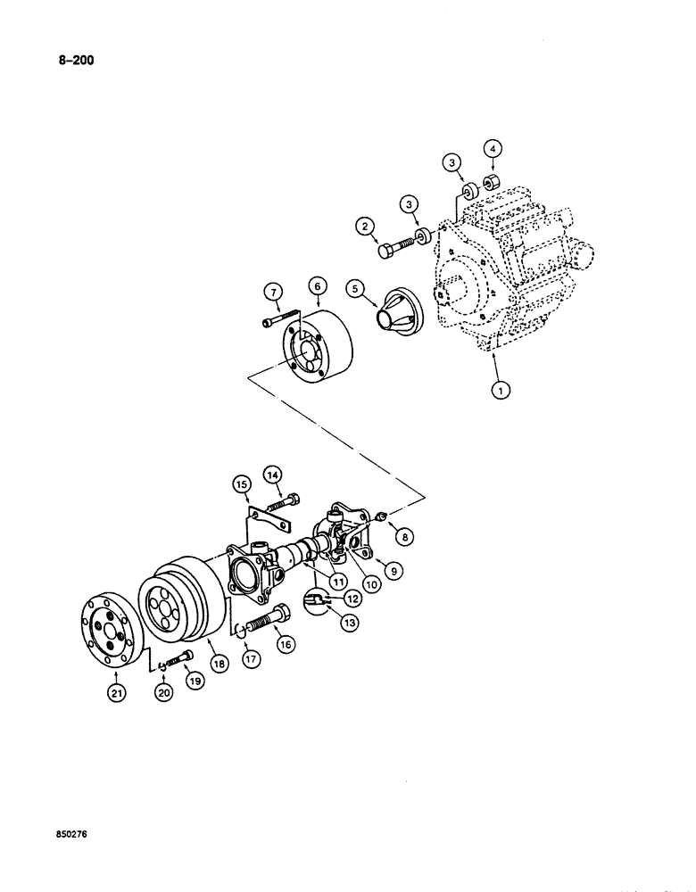 Схема запчастей Case 125B - (8-200) - HYDRAULIC PUMP TO ENGINE COUPLINGS, P.I.N. 74251 THROUGH 74963, 21801 THROUGH 21868, 26801 AND AFTER (08) - HYDRAULICS