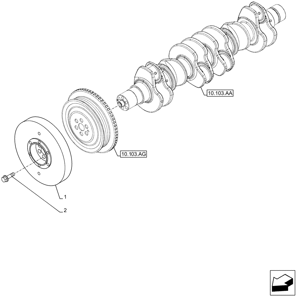 Схема запчастей Case F4HFA613L E001 - (10.110.AD) - CRANKSHAFT, DAMPER (10) - ENGINE