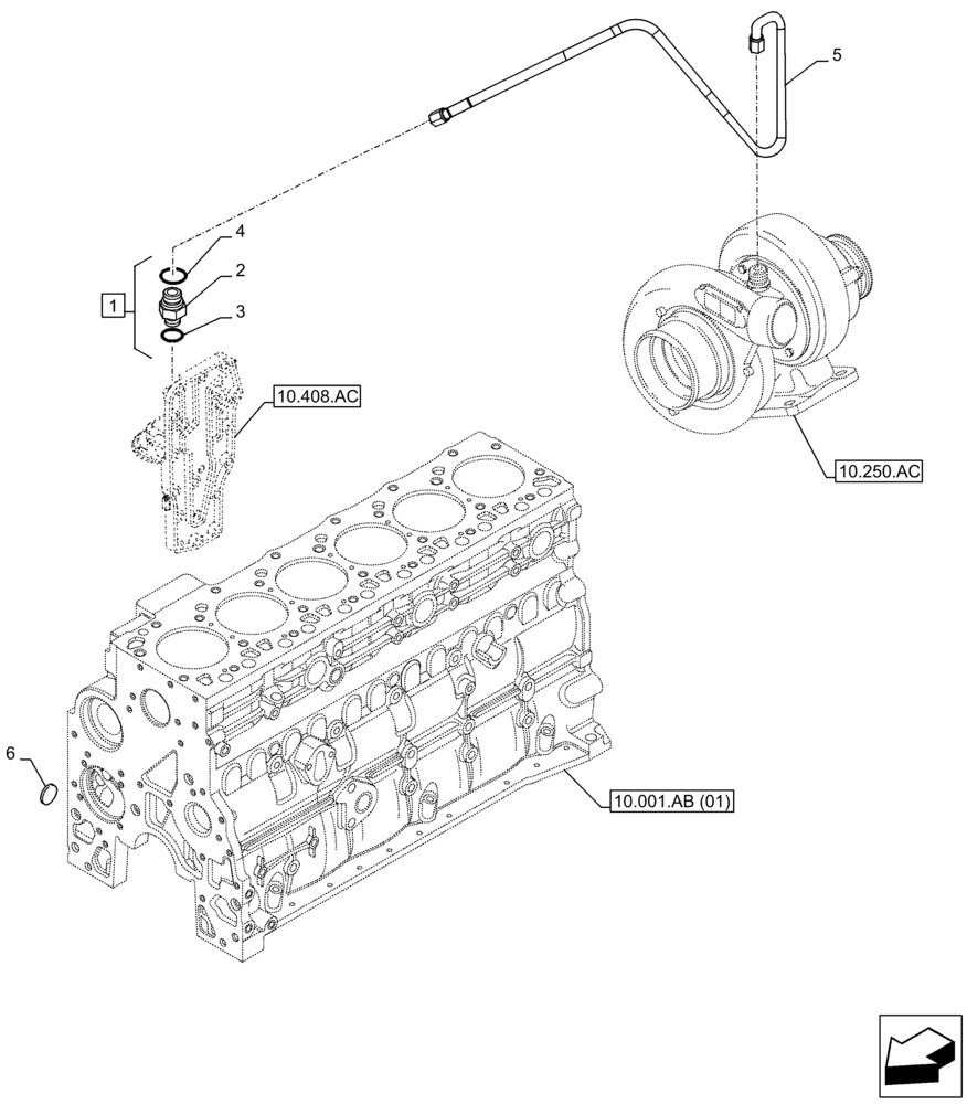 Схема запчастей Case F4HFA613M E001 - (10.250.AD) - TURBOCHARGER LUBE LINE (10) - ENGINE