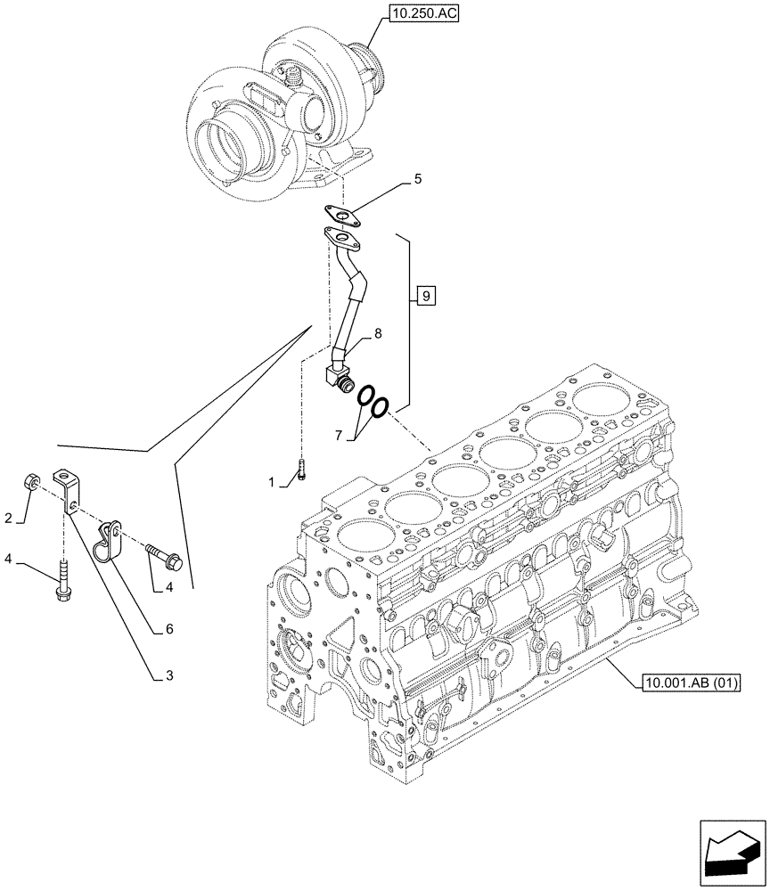 Схема запчастей Case F4HFE613F A012 - (10.250.AE) - TURBOCHARGER, RETURN, LINE (10) - ENGINE