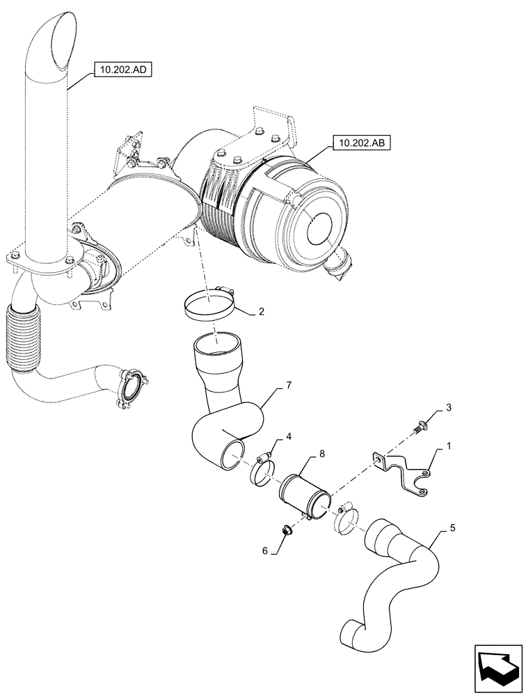 Схема запчастей Case TR270 - (10.202.AK) - AIR CLEANER - AIR INTAKE PARTS (10) - ENGINE