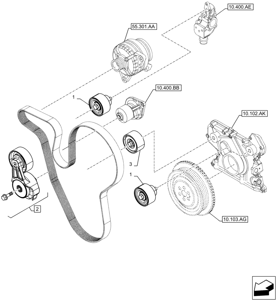 Схема запчастей Case F4HFA613N E001 - (10.414.AE) - BELT TENSIONER (10) - ENGINE