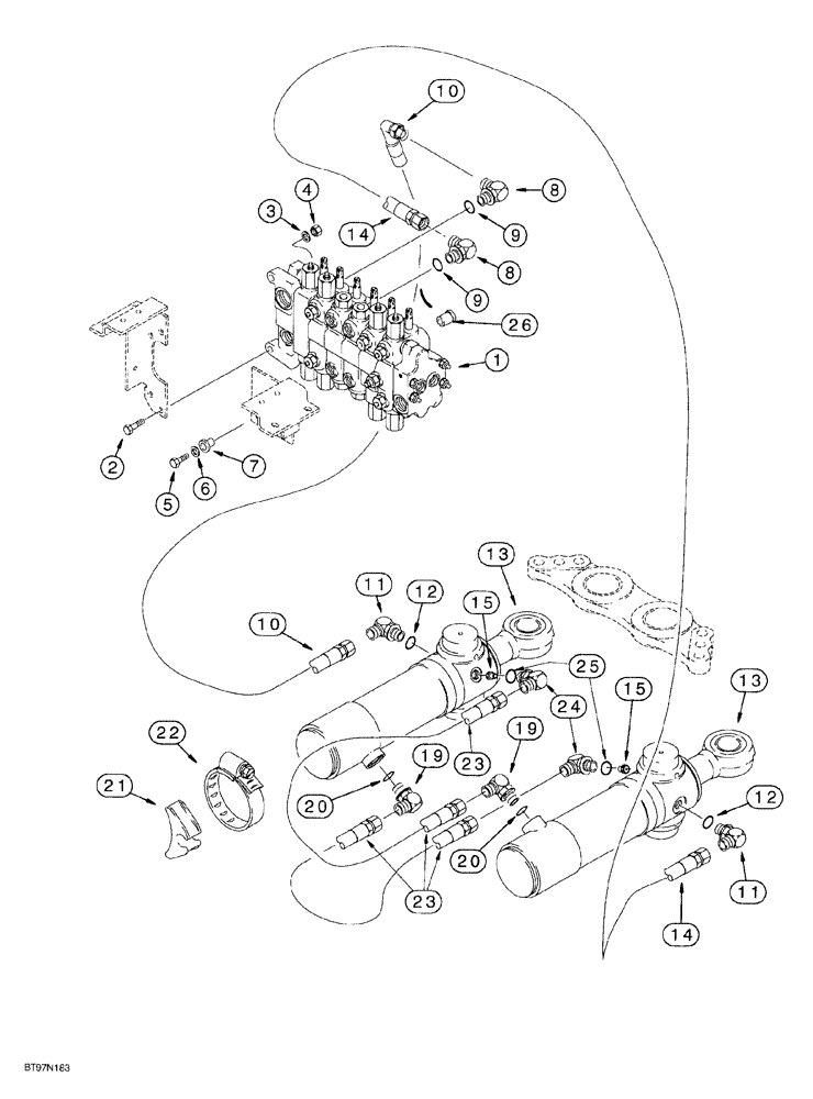 Схема запчастей Case 580SL - (8-022) - BACKHOE SWING CYLINDER HYDRAULIC CIRCUIT (08) - HYDRAULICS