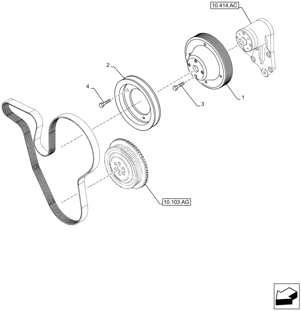 Схема запчастей Case F4HFA613L E001 - (10.414.AD) - FAN, PULLEY (10) - ENGINE