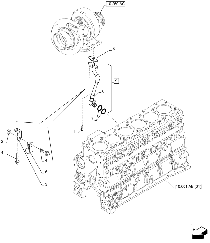 Схема запчастей Case F4HFA613L E001 - (10.250.AE) - TURBOCHARGER, RETURN, LINE (10) - ENGINE