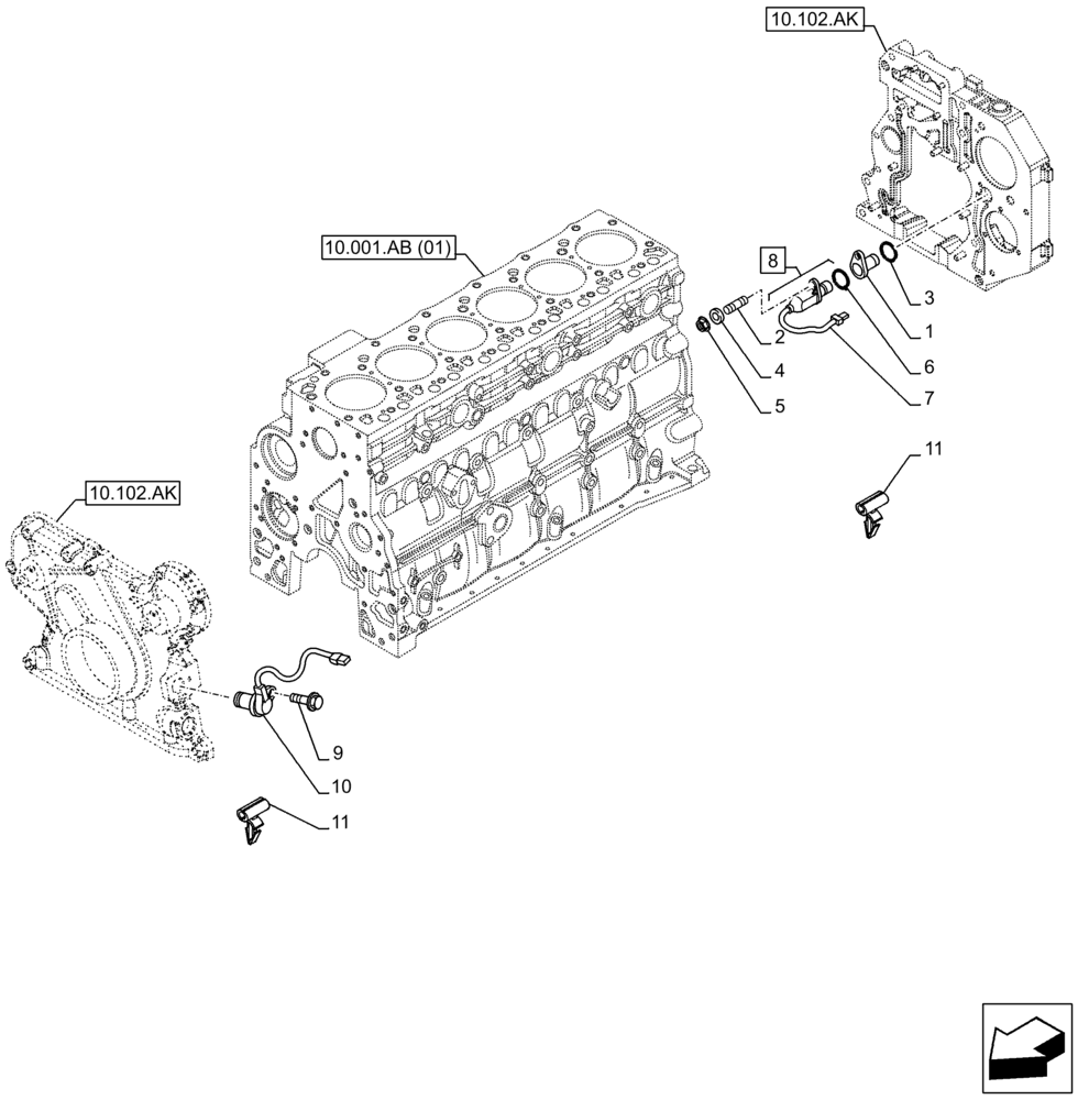 Схема запчастей Case F4HFA613N E001 - (55.015.AC) - ENGINE, SENSOR (55) - ELECTRICAL SYSTEMS