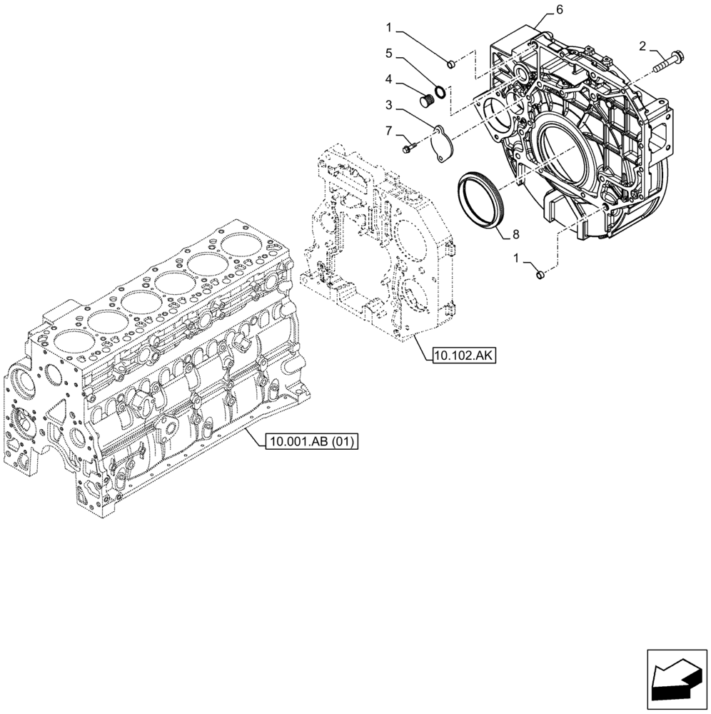 Схема запчастей Case F4HFA613N E001 - (10.103.AK) - FLYWHEEL, HOUSING (10) - ENGINE