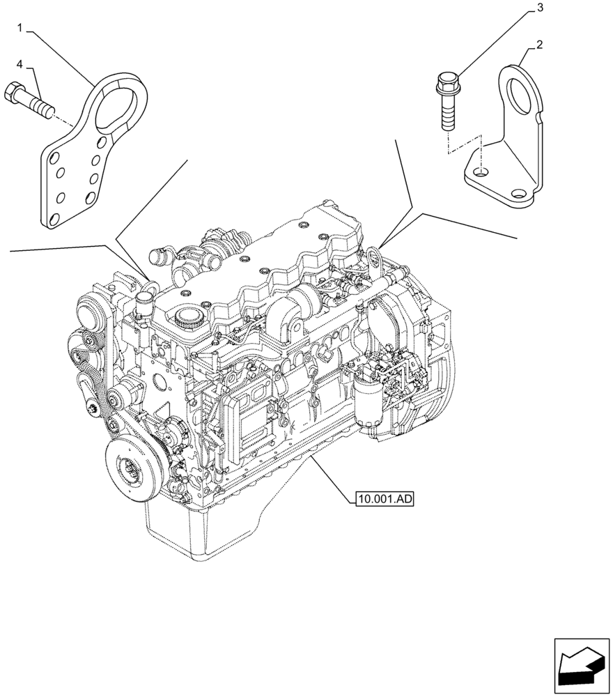 Схема запчастей Case F4HFA613L E001 - (10.001.AK) - ENGINE, HOOK (10) - ENGINE