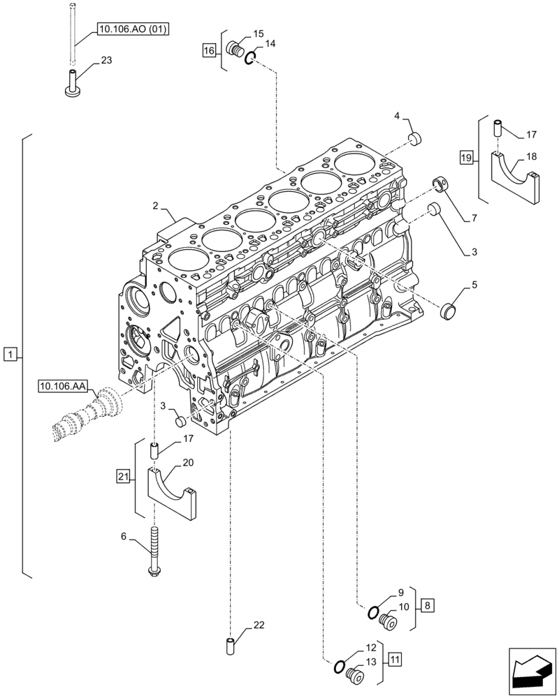 Схема запчастей Case F4HFA613L E001 - (10.001.AB[01]) - CRANKCASE (10) - ENGINE