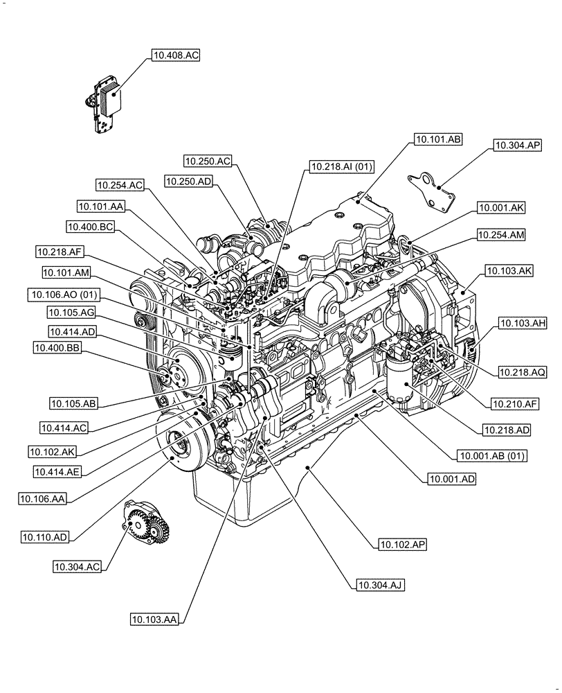 Схема запчастей Case F4HFA613N E001 - (10.000.00) - SECTION INDEX - ENGINE (10) - ENGINE