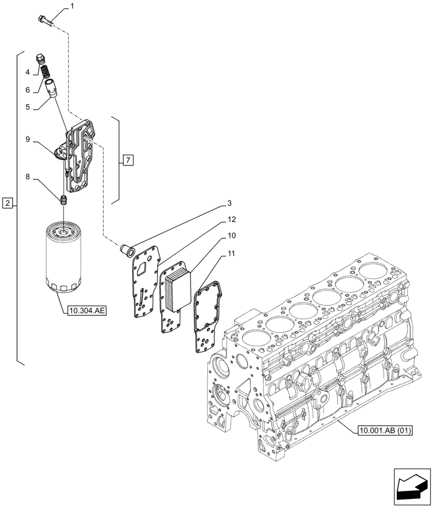 Схема запчастей Case F4HFA613N E001 - (10.408.AC) - ENGINE OIL, COOLER (10) - ENGINE