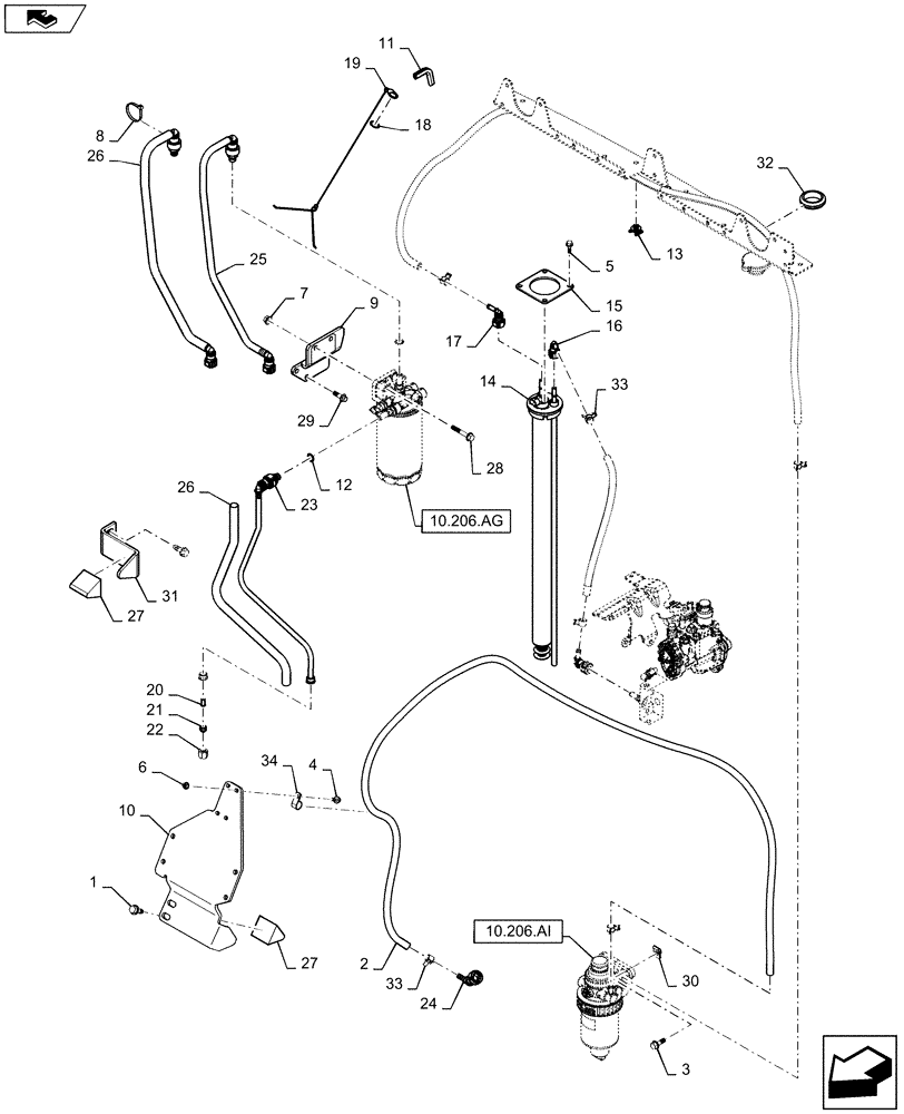 Схема запчастей Case SR210 - (10.210.AF) - FUEL LINE & TANK (3-OCT-2013 & PRIOR) (10) - ENGINE