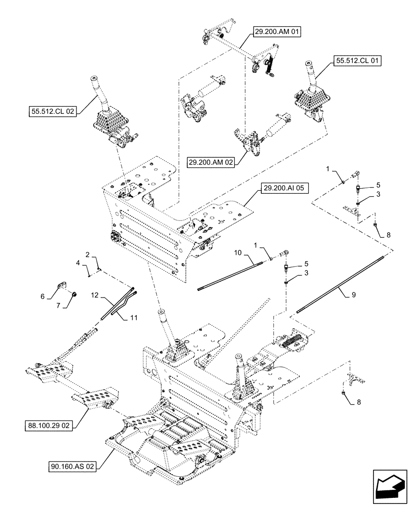 Схема запчастей Case TR270 - (29.200.AI[03]) - FOOT CONTROLS MOUNTING ASSEMBLY (29) - HYDROSTATIC DRIVE