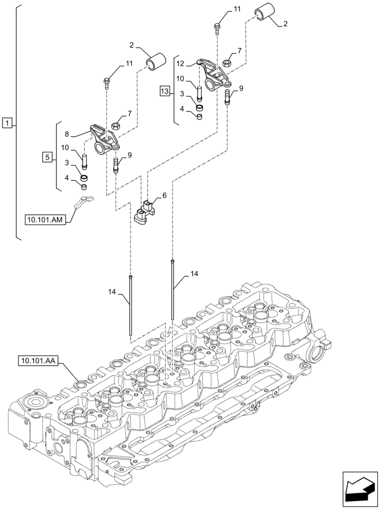 Схема запчастей Case F4HFA613M E001 - (10.106.AO[01]) - ROCKER ARM (10) - ENGINE