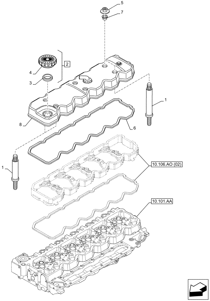 Схема запчастей Case F4HFA613N E001 - (10.101.AB) - VALVE COVER (10) - ENGINE