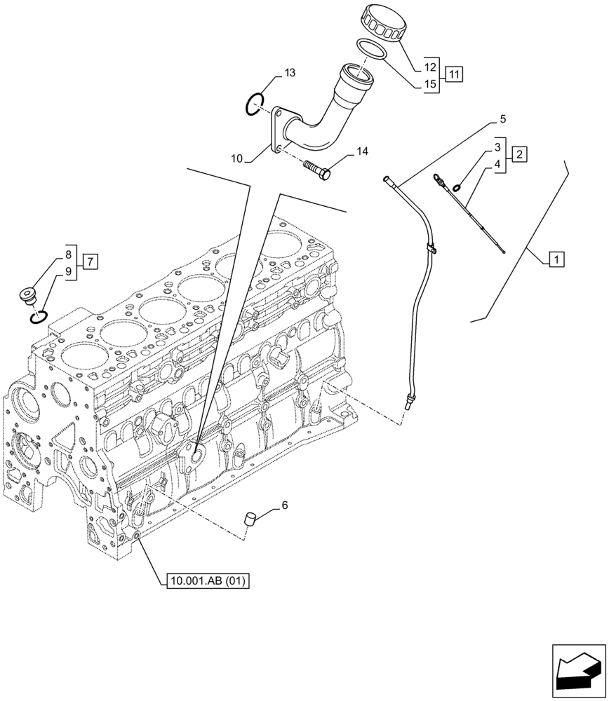 Схема запчастей Case F4HFA613L E001 - (10.304.AJ) - ENGINE OIL, DIPSTICK (10) - ENGINE