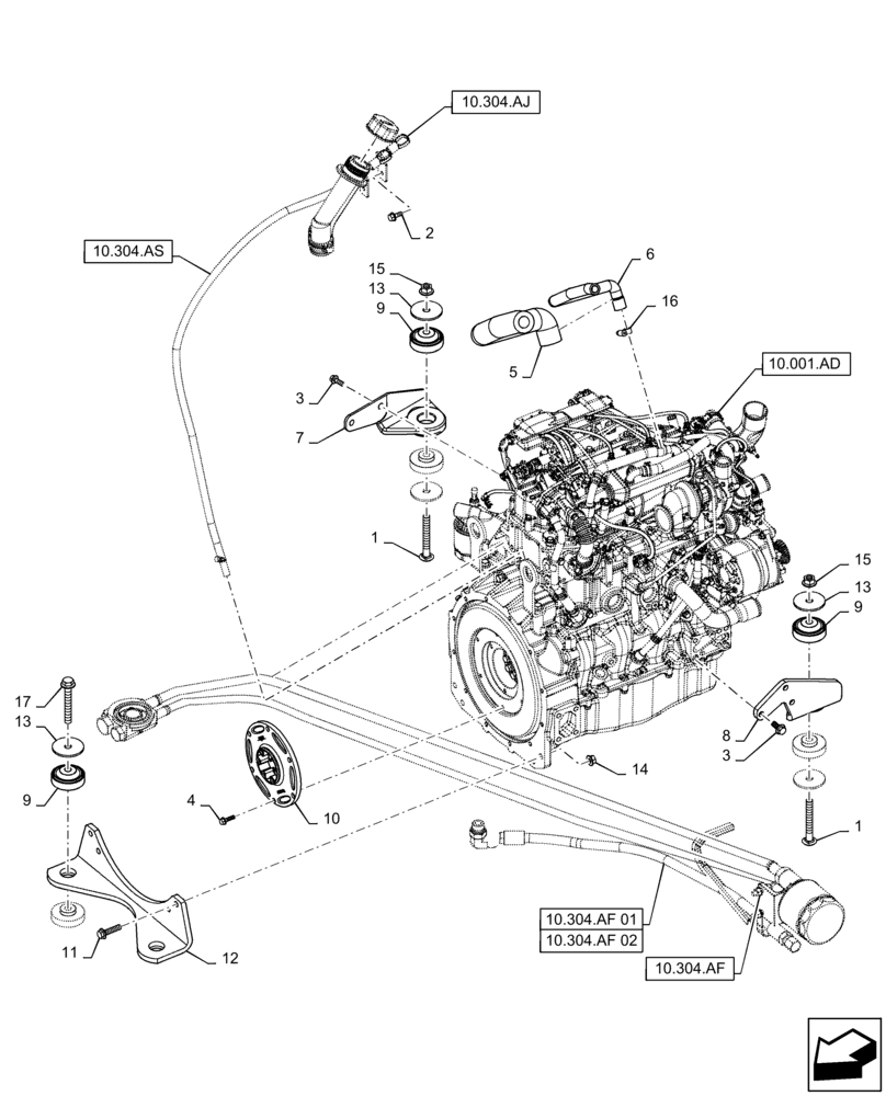 Схема запчастей Case SR210 - (10.001.AK) - ENGINE MOUNT (10) - ENGINE