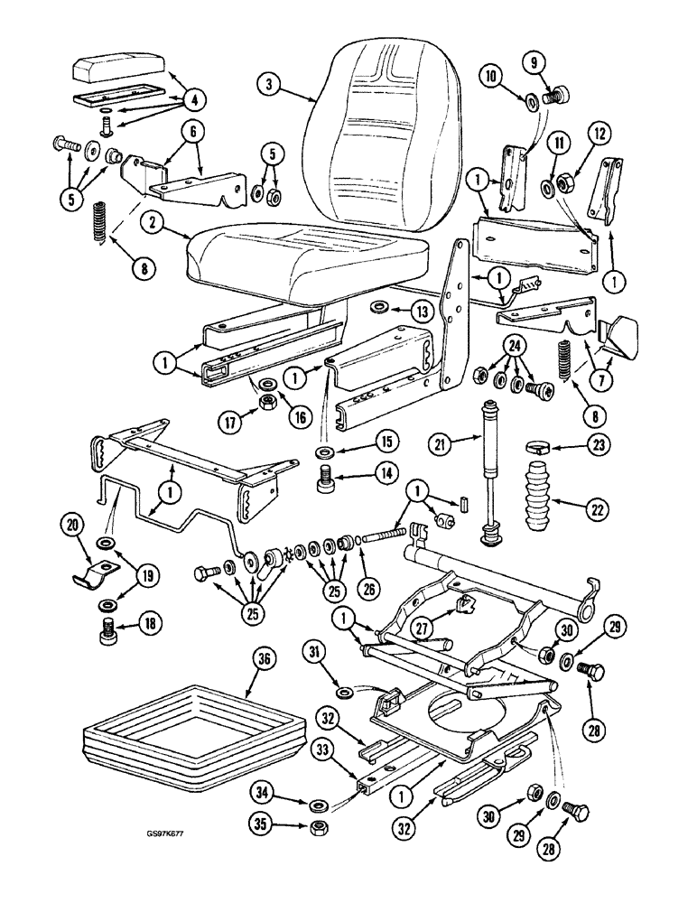 Схема запчастей Case 220B - (9-032) - SEAT, P.I.N. 74441 THROUGH 74597, P.I.N. 03201 AND AFTER (09) - CHASSIS