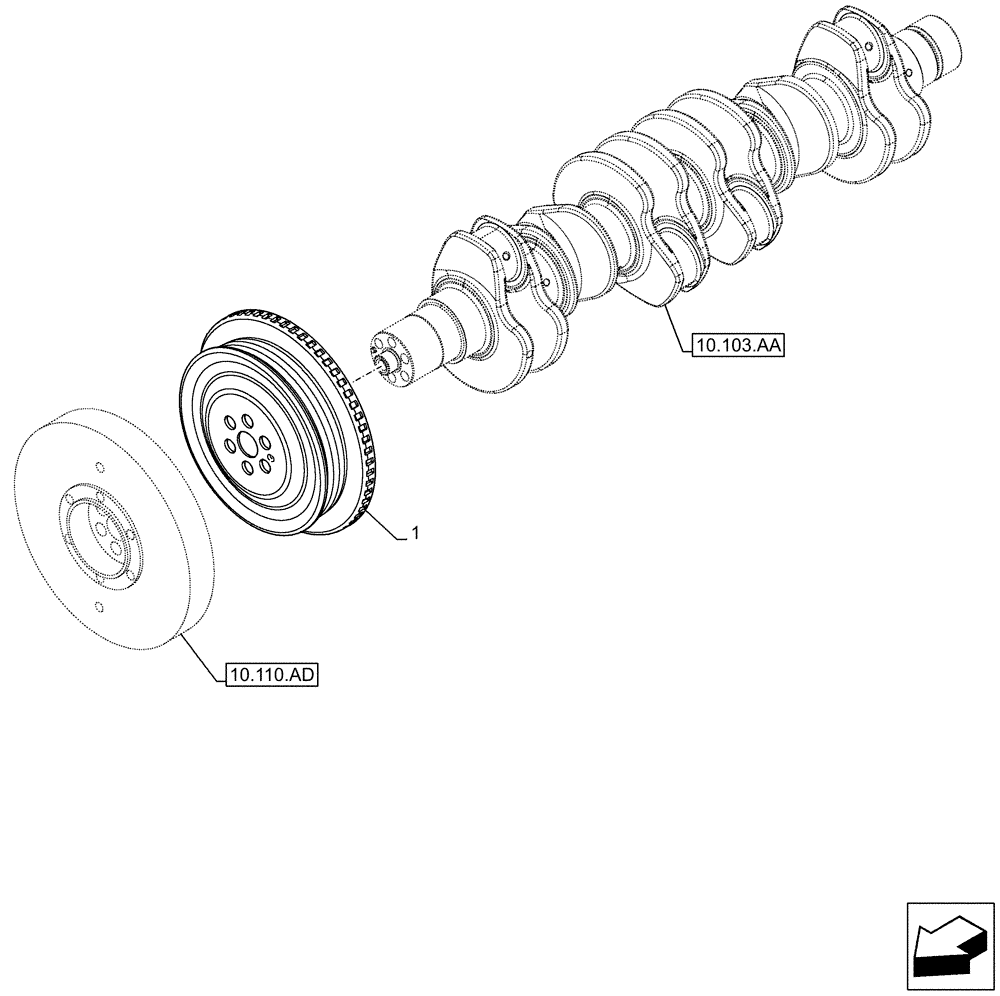 Схема запчастей Case F4HFA613N E001 - (10.103.AG) - CRANKSHAFT PULLEY (10) - ENGINE