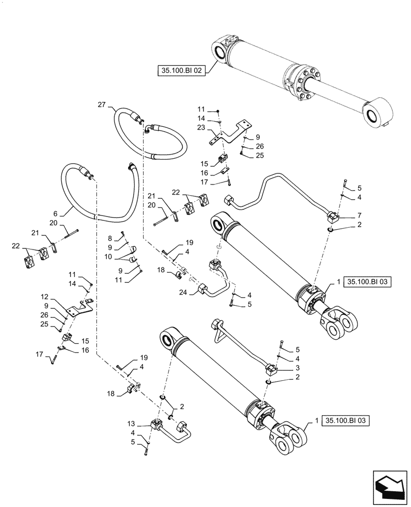 Схема запчастей Case 921F - (35.100.AR[02]) - LIFT CYLINDER INSTALLATION (35) - HYDRAULIC SYSTEMS