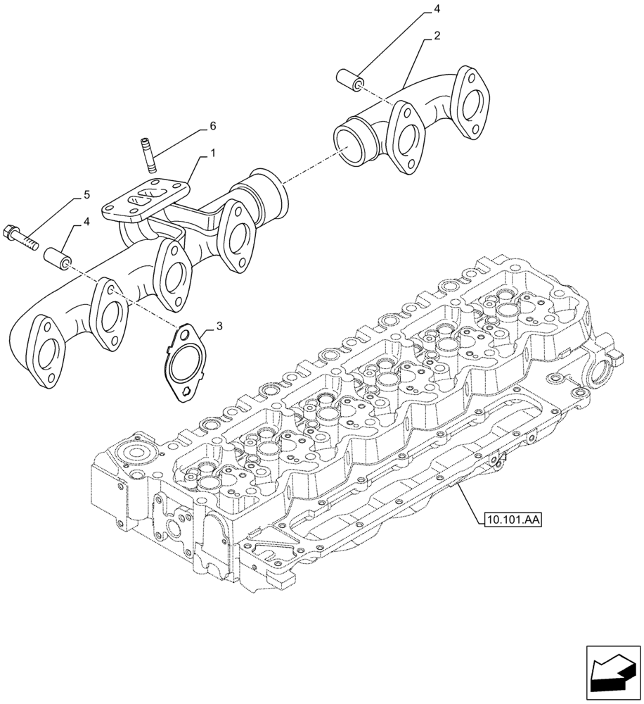 Схема запчастей Case F4HFA613N E001 - (10.254.AC) - EXHAUST MANIFOLD (10) - ENGINE