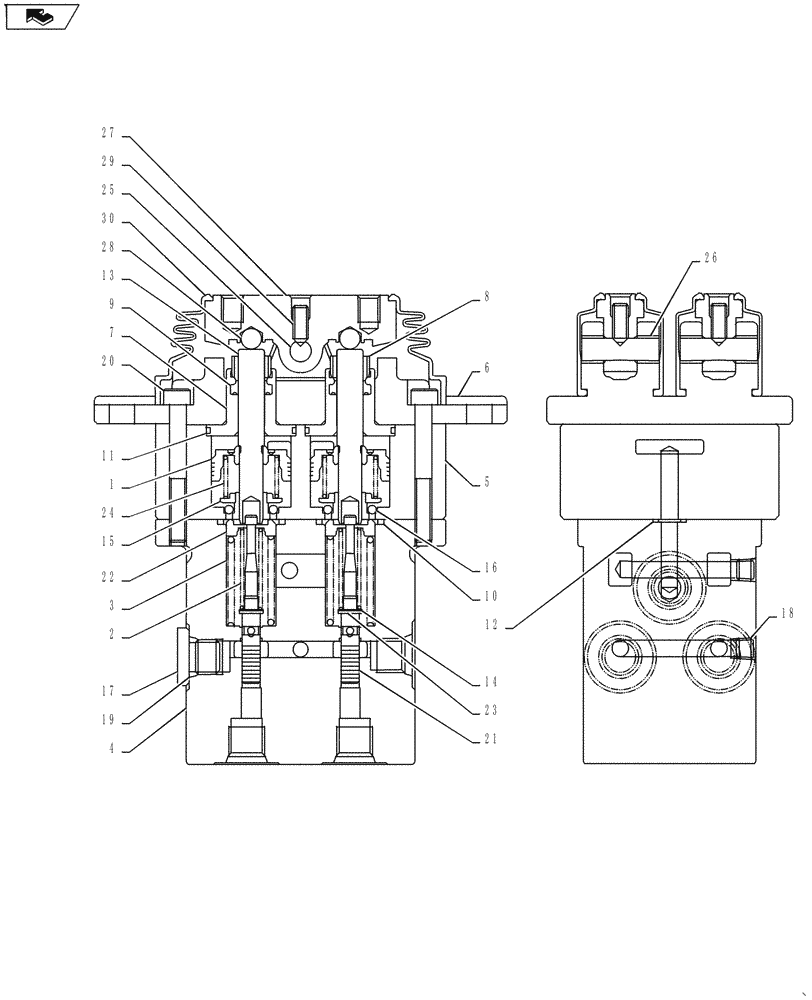 Схема запчастей Case CX55BMSR - (05-001[03]) - PILOT VALVE, ASSY (ALARM) (35) - HYDRAULIC SYSTEMS