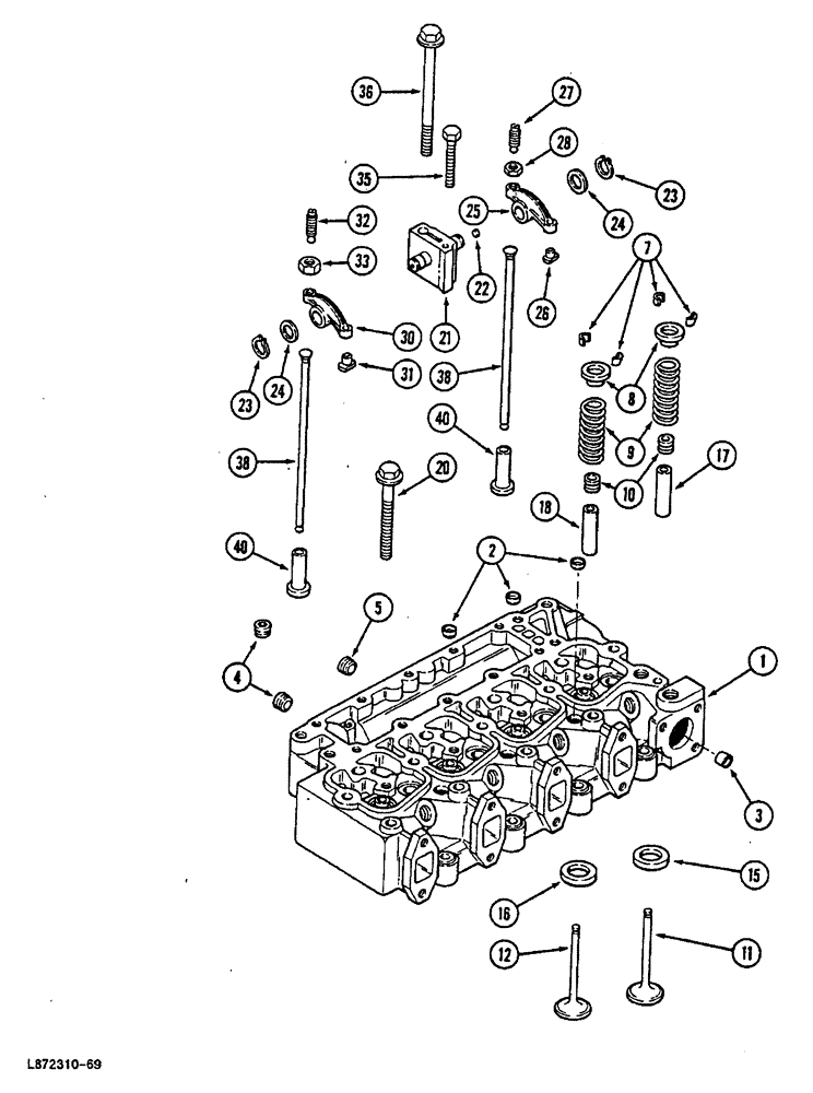 Схема запчастей Case 688 - (2-30) - CYLINDER HEAD AND VALVE MECHANISM, 4T-390 ENGINE (02) - ENGINE