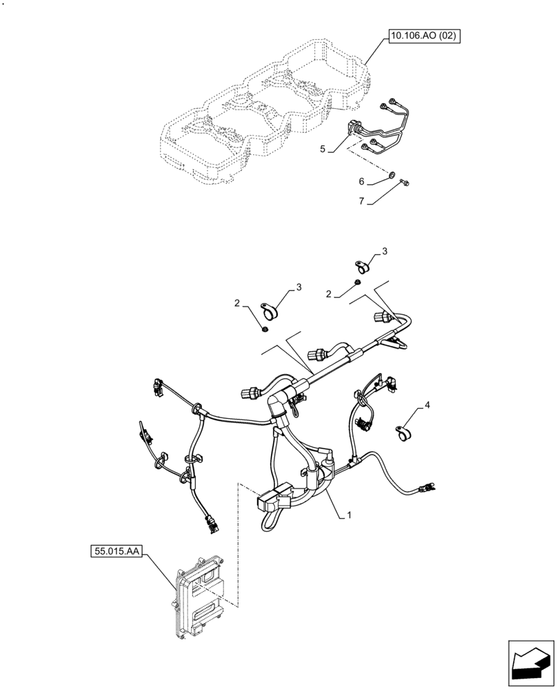 Схема запчастей Case F4HFE413E A002 - (55.010.AA) - ENGINE, CABLE (55) - ELECTRICAL SYSTEMS