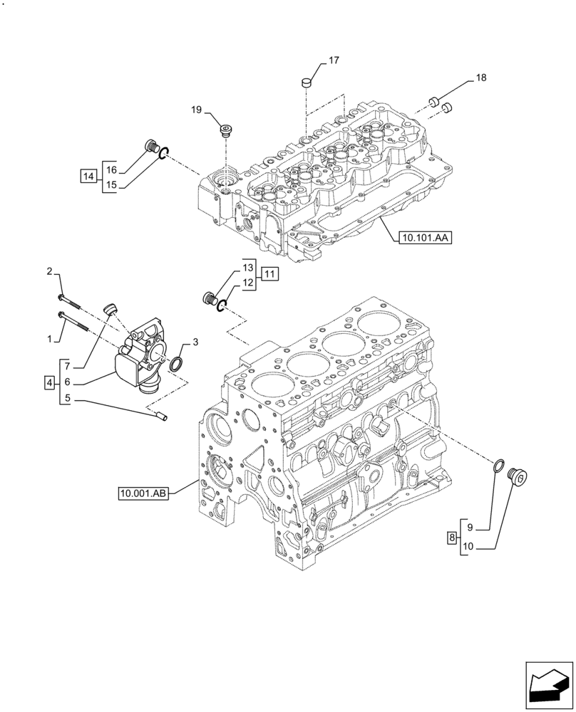 Схема запчастей Case F4HFE413C A002 - (10.400.AE) - ENGINE, COOLING SYSTEM LINE (10) - ENGINE