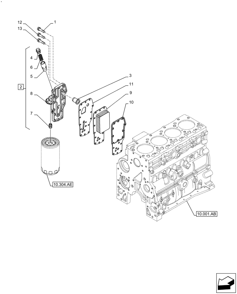 Схема запчастей Case F4HFE413E A002 - (10.408.AO) - ENGINE OIL, COOLER (10) - ENGINE