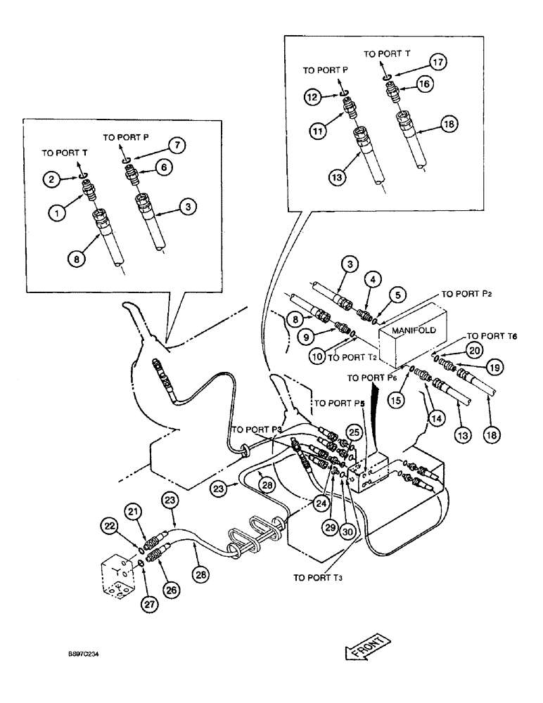 Схема запчастей Case 9030B - (8-028) - PRESSURE AND RETURN LINES, P.I.N. DAC03#2001 AND AFTER (08) - HYDRAULICS