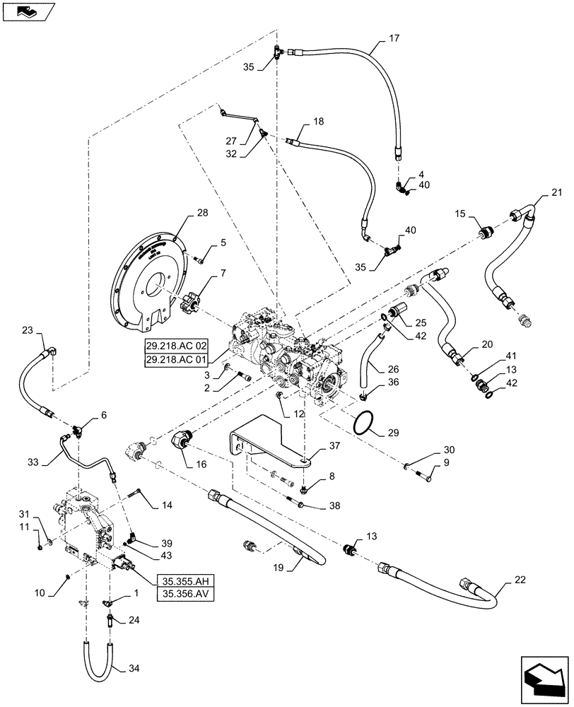 Схема запчастей Case SR210 - (29.204.AB[01]) - HYDROSTATIC PUMP, DRIVE LINES, MECHANICAL CONTROLS, AFTER 16-JUL-2012 (29) - HYDROSTATIC DRIVE