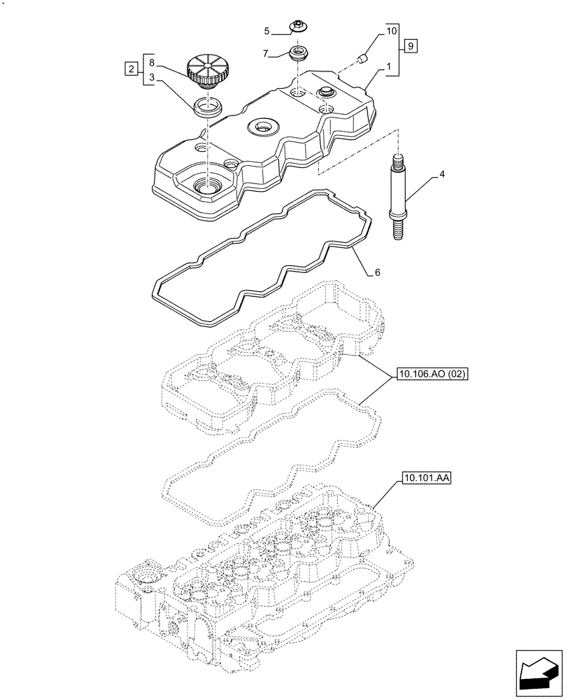 Схема запчастей Case F4HFE413C A002 - (10.101.AB) - VALVE COVER (10) - ENGINE