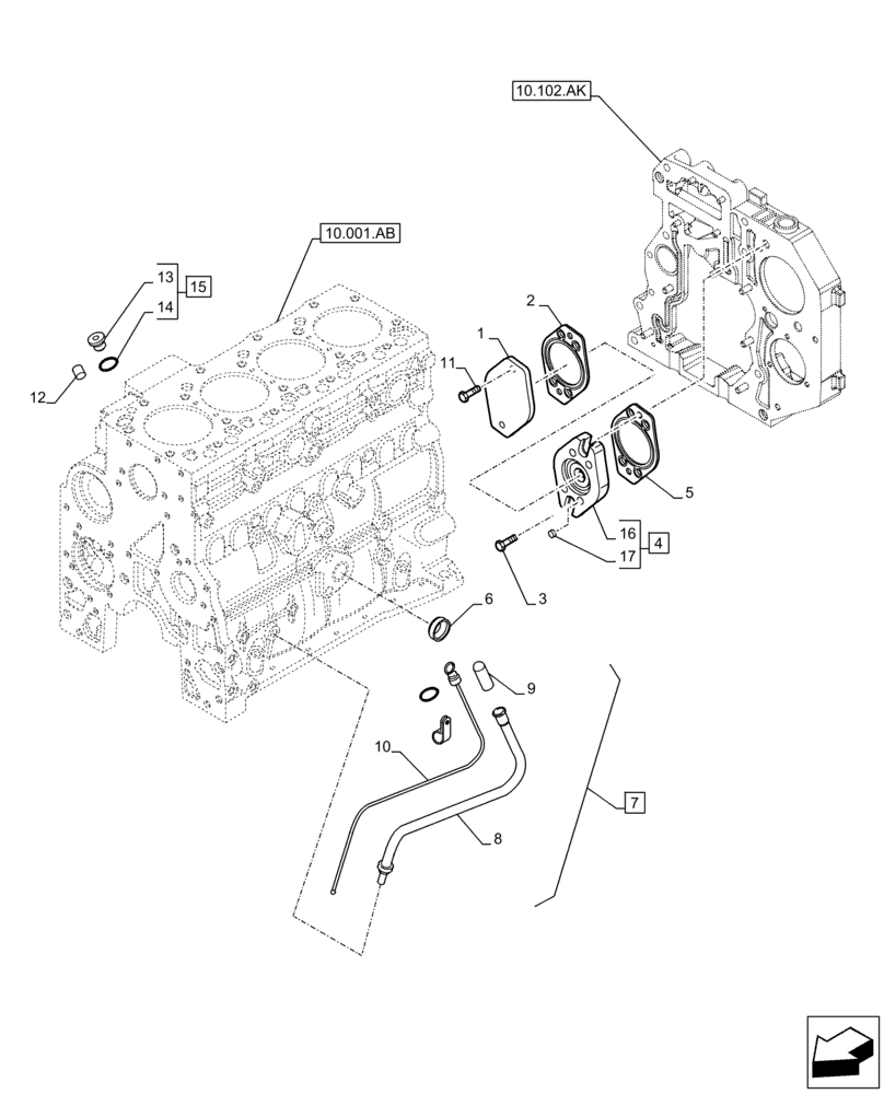 Схема запчастей Case F4HFE413E A002 - (10.304.AJ) - ENGINE OIL, DIPSTICK (10) - ENGINE